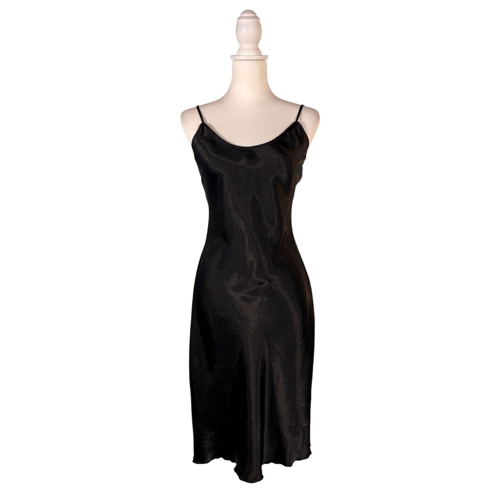 Vintage Bebe Black Slip Dress Women's L Sexy Diva Retro Glam Chic Sleeveless Mid